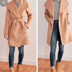 Pure Energy tie-waist wool blend camel coat, 1X